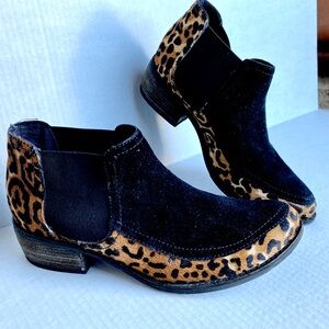 Anthropology Matisse Ultra Chelsea Suede Calf Leopard Print Black Ankle Bootie